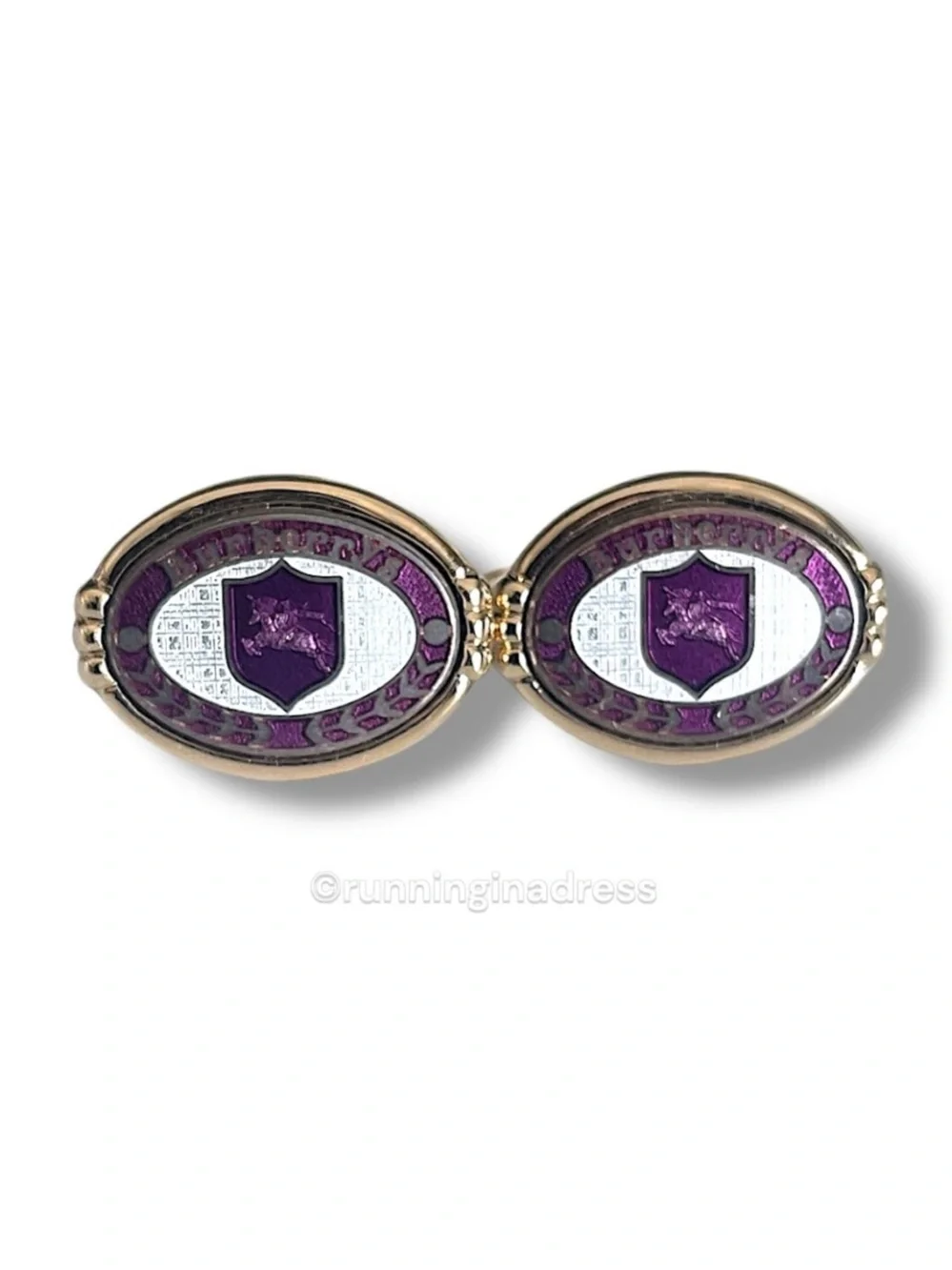 VTG Burberrys Gold Purple Nova Check Equestrian Knight Enamel Cufflink Bar Set